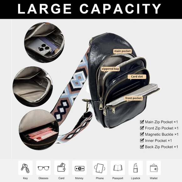 Sling Leather Bags For Women Black2 - Picture 5 of 5